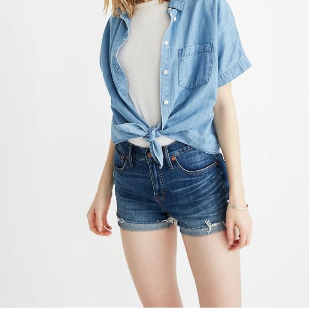 Madewell Women High Rise Denim Shorts Cutoff Edition Raw Hem Size 26